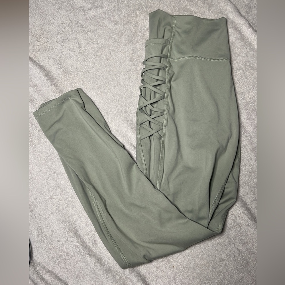 All in Motion Green Leggings with Lace-Up Detail